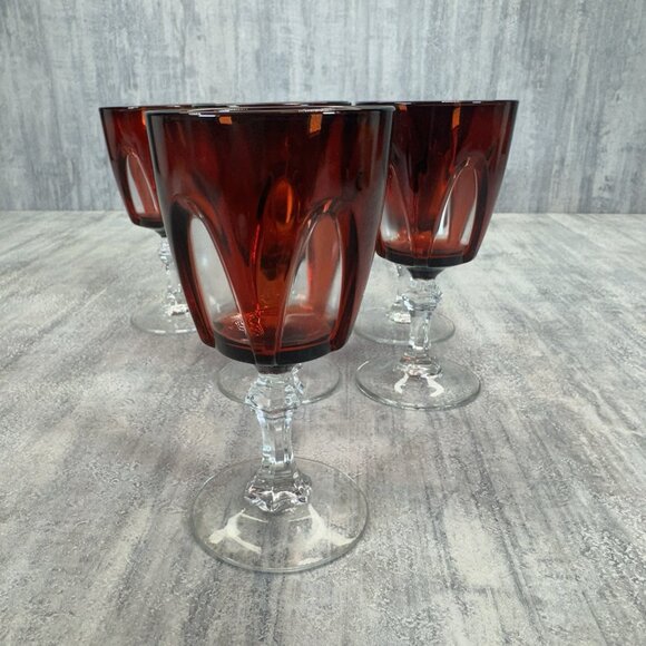 Six (6) Cristal d'Arques Durand Gothic Ruby Red Wine Cordial Glasses - Picture 7 of 10